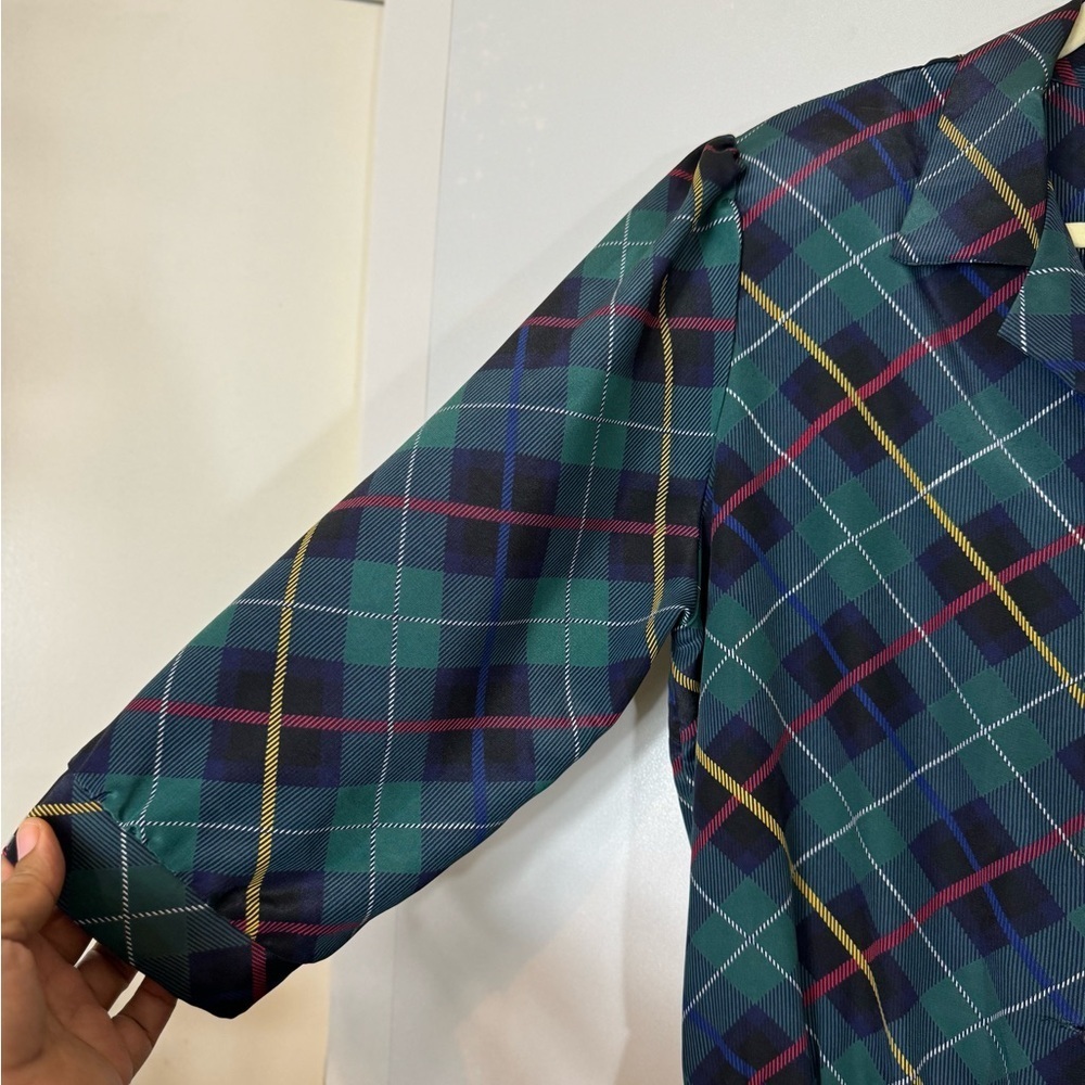 1980s Breli Originals Plaid Secretary Dress with Royal Coat of Arms Gold Trim - Picture 13 of 16